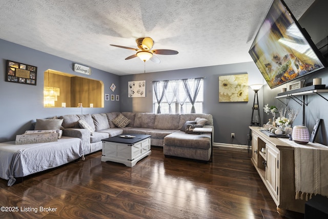 1108 Palisades Dr, Frankfort, KY 40601 - living area with ceiling fan, dark wood-style flooring, and a textured ceiling