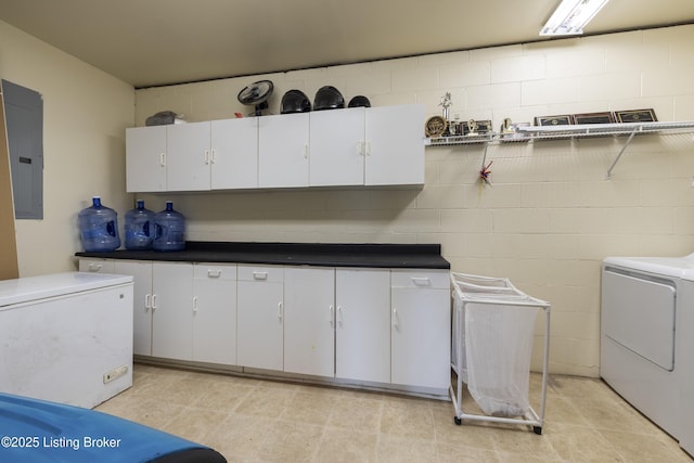 1108 Palisades Dr, Frankfort, KY 40601 - laundry area featuring electric panel, washer / dryer, and concrete block wall