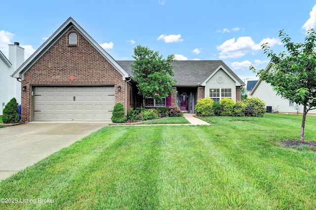 8405 Adams Run Rd, Louisville, KY 40228 - view of front of property featuring brick siding, a front lawn, driveway, and a garage