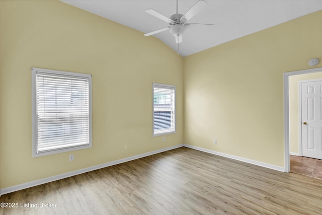 8405 Adams Run Rd, Louisville, KY 40228 - spare room with a ceiling fan, wood finished floors, baseboards, high vaulted ceiling, and a smoke detector