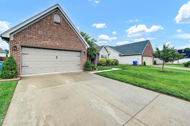 8405 Adams Run Rd, Louisville, KY 40228 - view of front of home with brick siding, a front lawn, a garage, and driveway
