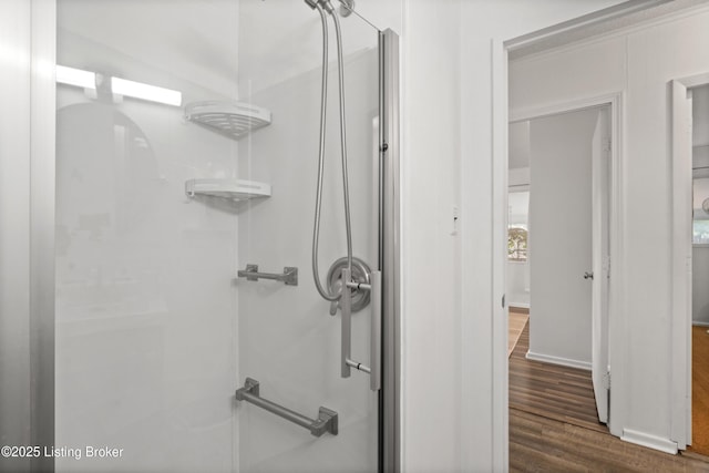 1709 Wickham Way, Louisville, KY 40223 - full bath with a stall shower and wood finished floors