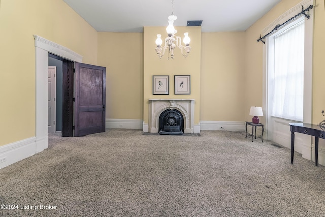 4893 N Preston Way, Shepherdsville, KY 40165 - unfurnished living room featuring carpet floors, a chandelier, and plenty of natural light
