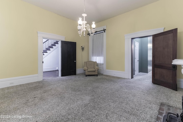 4893 N Preston Way, Shepherdsville, KY 40165 - unfurnished room featuring carpet, a chandelier, and stairs
