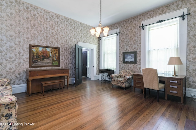 4893 N Preston Way, Shepherdsville, KY 40165 - office space featuring wood finished floors, a chandelier, and wallpapered walls