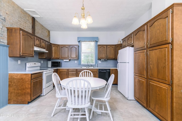 4893 N Preston Way, Shepherdsville, KY 40165 - kitchen featuring black appliances, under cabinet range hood, a sink, a chandelier, and light countertops