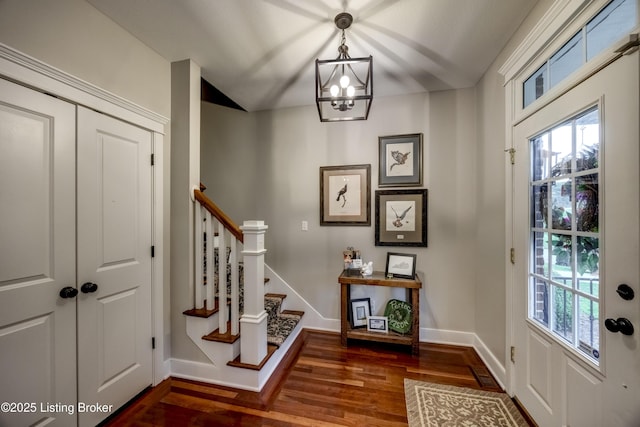 895 Woodlawn Rd Unit 3, Bardstown, KY 40004 - foyer featuring wood finished floors, a chandelier, baseboards, and stairs