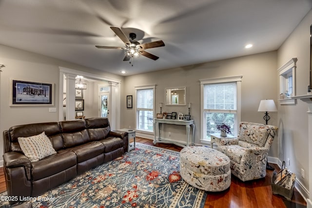 895 Woodlawn Rd Unit 3, Bardstown, KY 40004 - living area featuring wood finished floors, ceiling fan, plenty of natural light, and recessed lighting