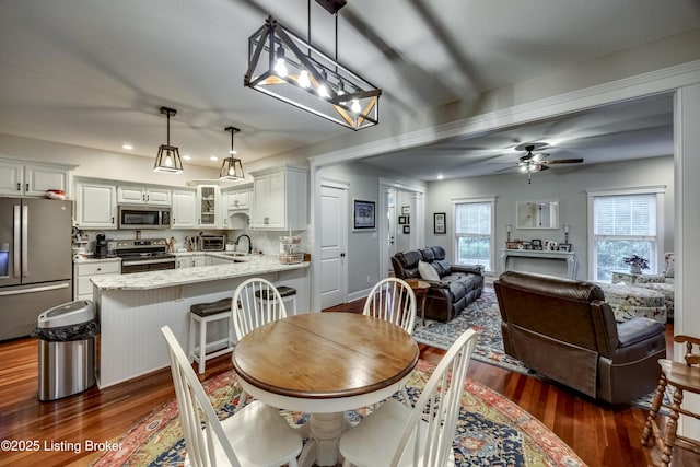895 Woodlawn Rd Unit 3, Bardstown, KY 40004 - dining area featuring dark wood-style floors, a ceiling fan, and recessed lighting