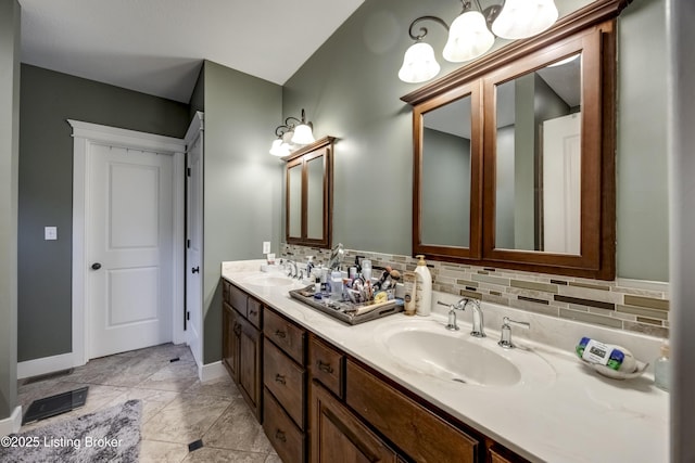 895 Woodlawn Rd Unit 3, Bardstown, KY 40004 - full bathroom with double vanity, tasteful backsplash, a chandelier, and baseboards