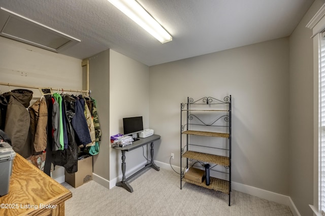 895 Woodlawn Rd Unit 3, Bardstown, KY 40004 - home office with carpet flooring, baseboards, attic access, and a textured ceiling