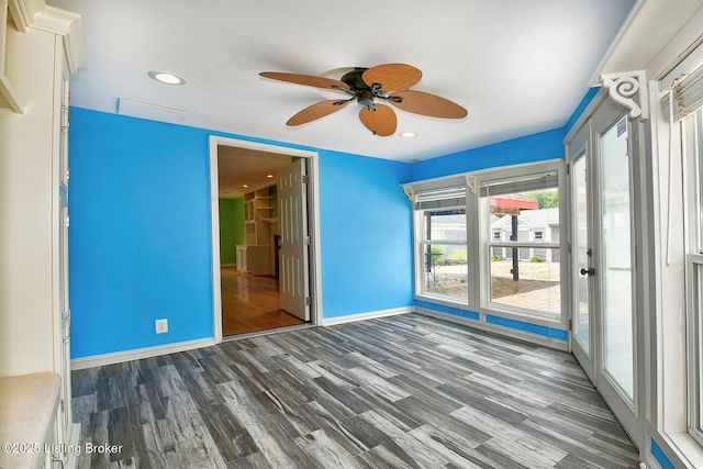 3116 Osprey Rd, Louisville, KY 40213 - unfurnished room with dark wood-style flooring, a ceiling fan, and recessed lighting