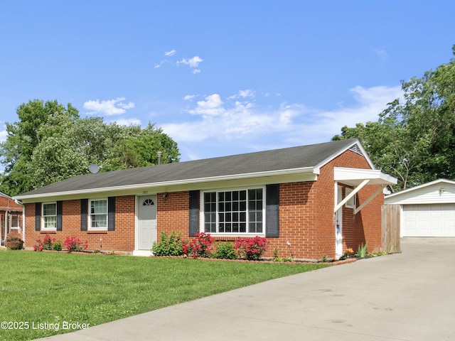 180 Valley Rd, Louisville, KY 40229 - ranch-style home featuring an outdoor structure, brick siding, and a front yard