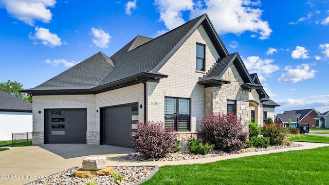 6299 Clore Ln, Crestwood, KY 40014 - view of side of home with a garage, stone siding, roof with shingles, driveway, and brick siding