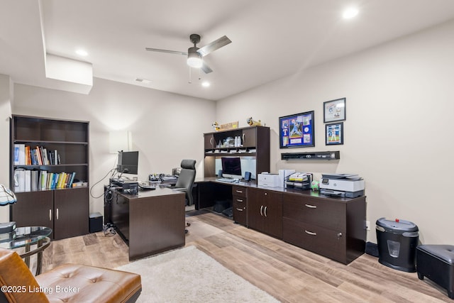 6299 Clore Ln, Crestwood, KY 40014 - office space with a ceiling fan, light wood-type flooring, and recessed lighting