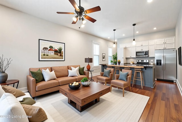 948 Samuel St, Louisville, KY 40204 - living room featuring recessed lighting, hardwood / wood-style floors, and a ceiling fan
