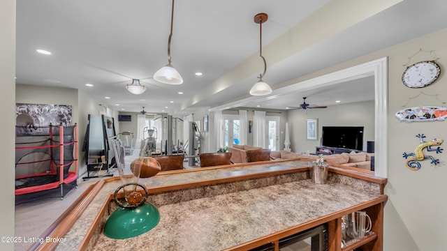 8705 Summit Ridge Dr, Louisville, KY 40241 - kitchen featuring ceiling fan, recessed lighting, decorative light fixtures, and open floor plan