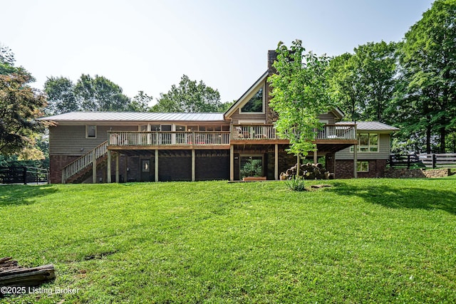 2918 Spickert Knob Rd, Floyds Knobs, IN 47119 - rear view of property with a deck, stairs, a standing seam roof, and a chimney