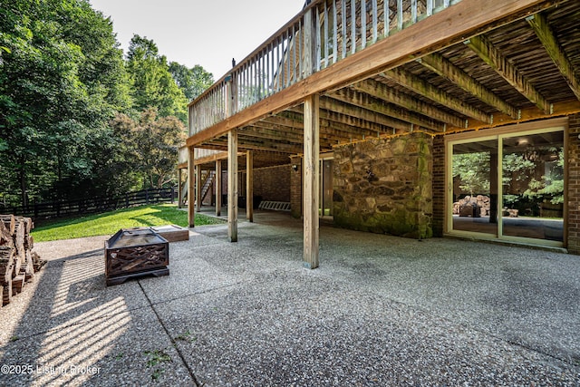 2918 Spickert Knob Rd, Floyds Knobs, IN 47119 - view of patio with a fire pit, a wooden deck, and stairway