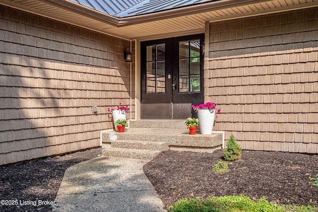 2918 Spickert Knob Rd, Floyds Knobs, IN 47119 - view of exterior entry featuring french doors and a metal roof