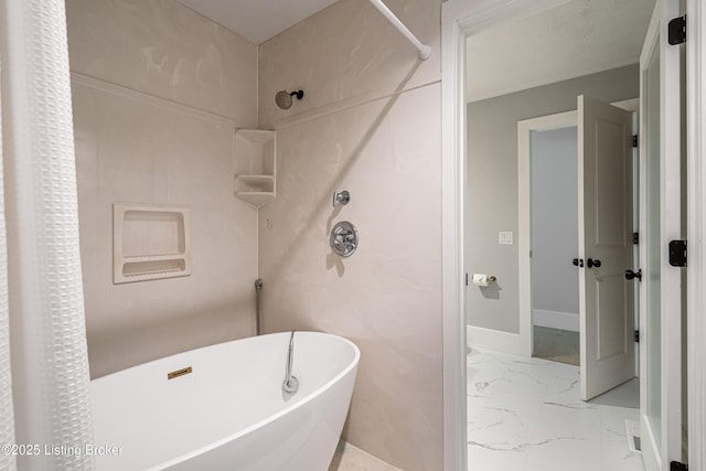 2918 Spickert Knob Rd, Floyds Knobs, IN 47119 - full bath featuring a freestanding bath, marble finish floors, and a shower