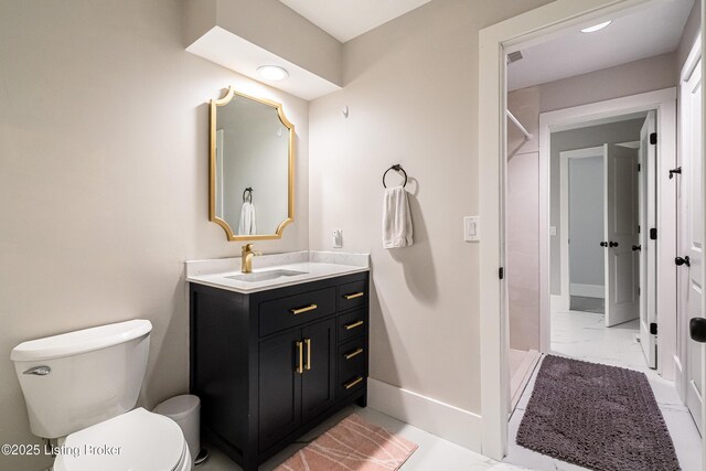 2918 Spickert Knob Rd, Floyds Knobs, IN 47119 - full bath featuring vanity, walk in shower, and marble finish floors