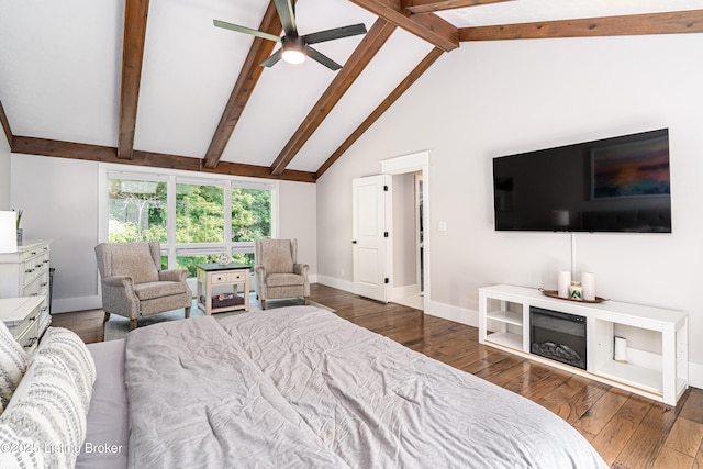 2918 Spickert Knob Rd, Floyds Knobs, IN 47119 - bedroom featuring beam ceiling, wood finished floors, and high vaulted ceiling