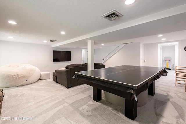 2918 Spickert Knob Rd, Floyds Knobs, IN 47119 - game room featuring light colored carpet, recessed lighting, and a textured ceiling