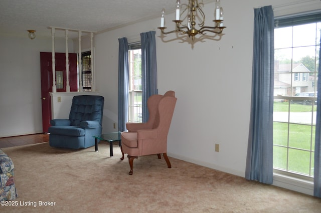 8413 Old Boundary Rd, Louisville, KY 40291 - sitting room featuring a chandelier, carpet flooring, and plenty of natural light