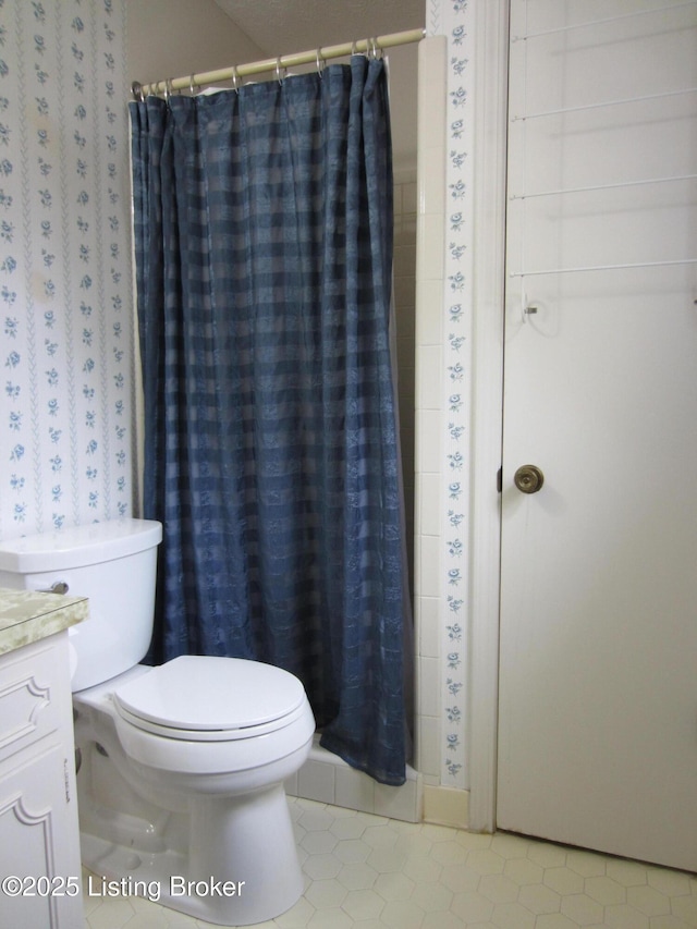 8413 Old Boundary Rd, Louisville, KY 40291 - bathroom with tile patterned flooring, vanity, and a shower with shower curtain