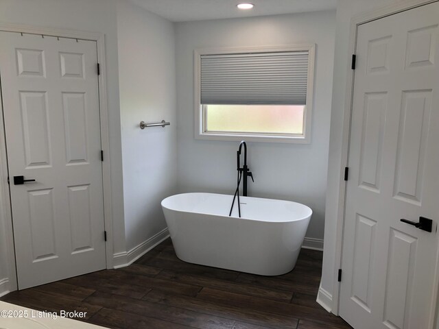 149 Wood Gate Dr, Mt Washington, KY 40047 - full bathroom with a freestanding bath, wood finished floors, and recessed lighting
