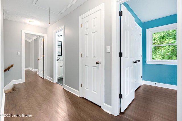 3627 E Locust Cir, Prospect, KY 40059 - corridor featuring attic access and dark wood-type flooring