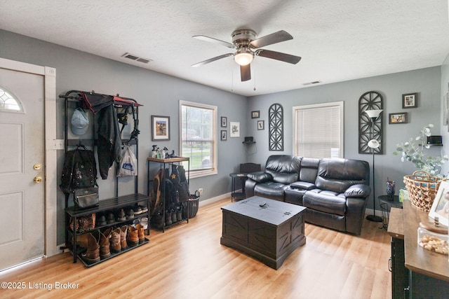 703 Cheri Way, Fairdale, KY 40118 - living room with a ceiling fan, light wood-type flooring, and a textured ceiling
