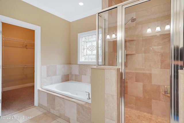 3509 Sasse Way, Louisville, KY 40245 - bathroom with a jetted tub, a shower stall, tile patterned flooring, and a spacious closet