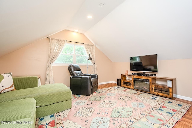 114 S Crestmoor Ave, Louisville, KY 40206 - living area featuring wood finished floors, vaulted ceiling, and recessed lighting