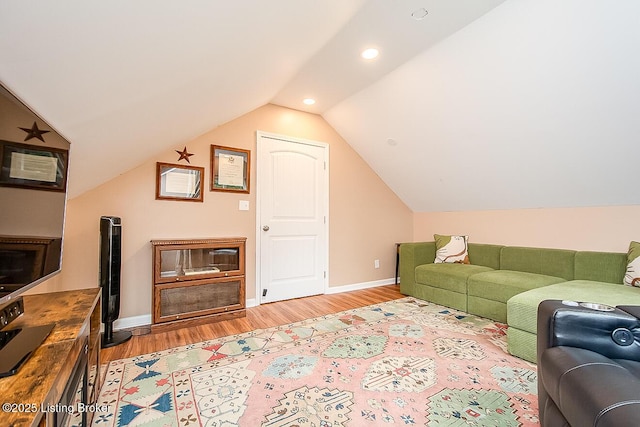 114 S Crestmoor Ave, Louisville, KY 40206 - living room featuring lofted ceiling, light wood-style flooring, and recessed lighting