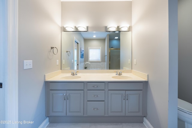 6205 Elizabeth Ct, Prospect, KY 40059 - full bathroom with double vanity and tile patterned floors