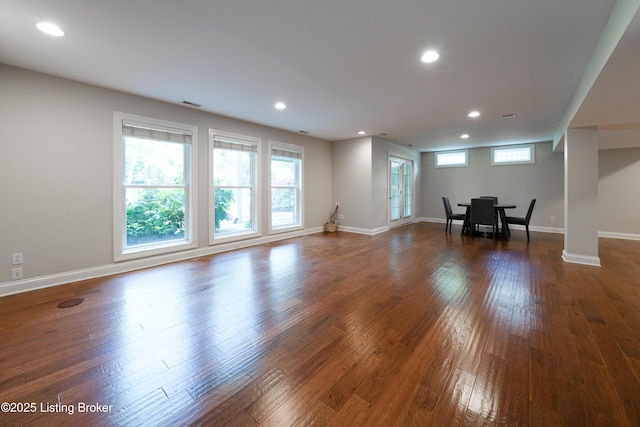 6205 Elizabeth Ct, Prospect, KY 40059 - unfurnished living room with recessed lighting and dark wood finished floors