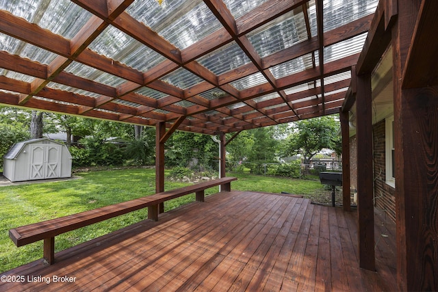 6704 Hollow Tree Rd, Louisville, KY 40228 - wooden terrace with a shed, a fenced backyard, and a pergola