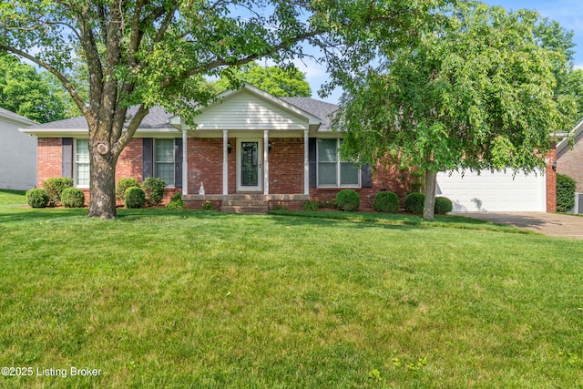 1211 Nightingale Ln, Goshen, KY 40026 - ranch-style house with brick siding, driveway, a front yard, and a shingled roof