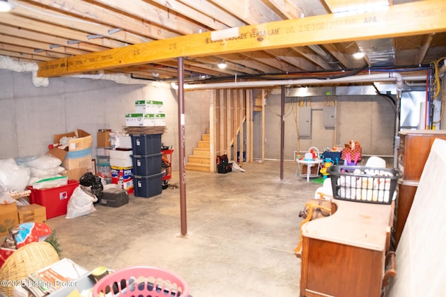 9115 Independence School Rd, Louisville, KY 40228 - unfinished below grade area featuring electric panel and stairs