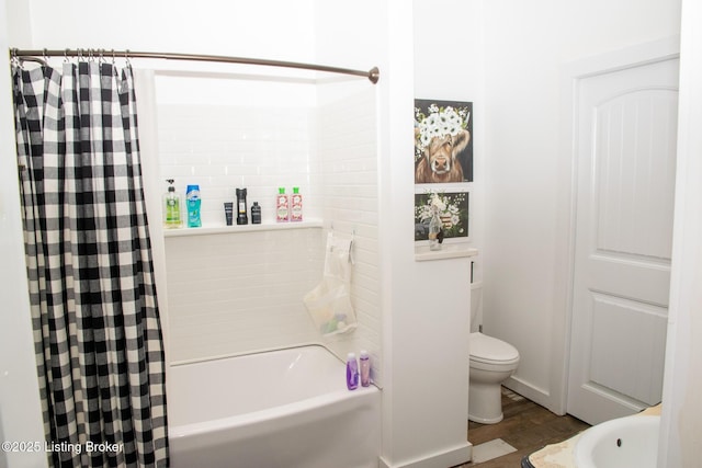 9115 Independence School Rd, Louisville, KY 40228 - bathroom featuring wood finished floors and shower / bathtub combination with curtain