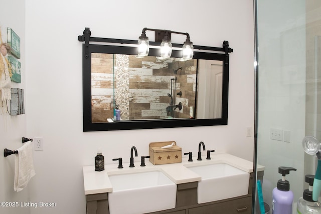 9115 Independence School Rd, Louisville, KY 40228 - bathroom featuring double vanity and a tile shower