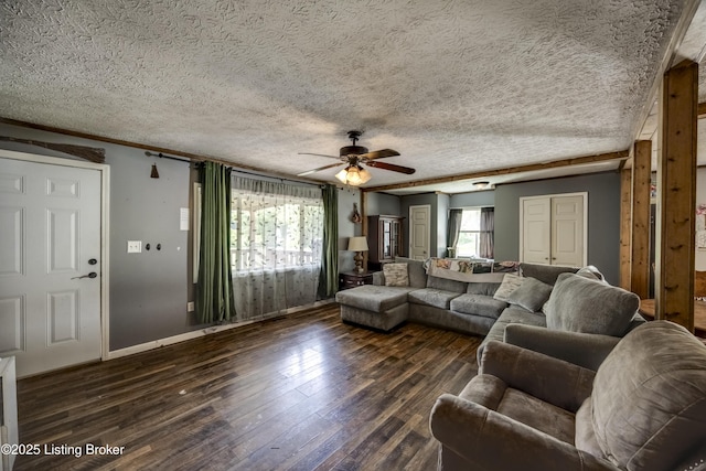 94 Buckhorn Ln, Leitchfield, KY 42754 - living room featuring a ceiling fan, wood finished floors, and a textured ceiling