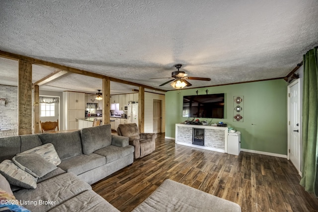 94 Buckhorn Ln, Leitchfield, KY 42754 - living room with a ceiling fan, wood finished floors, a textured ceiling, and crown molding