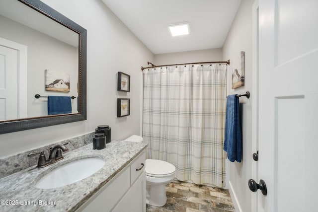 57 Pilots Way, Taylorsville, KY 40071 - bathroom with vanity, stone finish flooring, and curtained shower