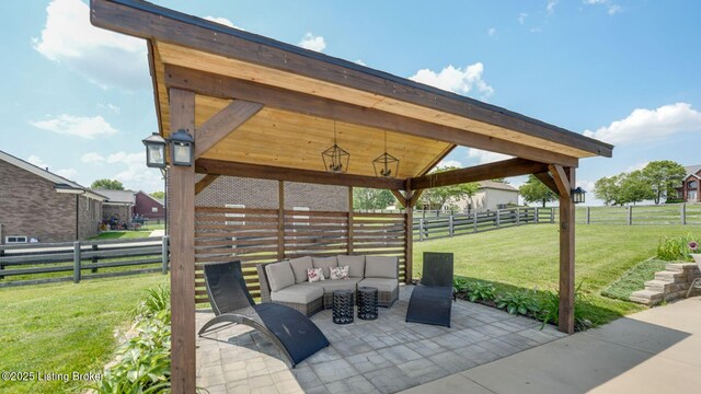 57 Pilots Way, Taylorsville, KY 40071 - fenced backyard with outdoor lounge area, a patio, and a gazebo