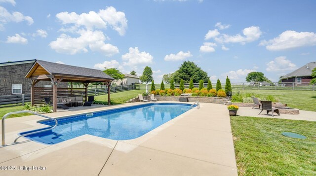 57 Pilots Way, Taylorsville, KY 40071 - view of swimming pool featuring an outdoor fire pit, a gazebo, a patio, and a fenced backyard