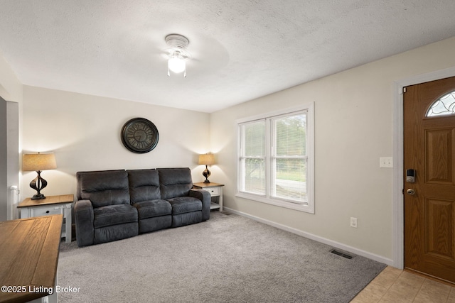 161 Sulphur Rd, New Castle, KY 40050 - living room featuring a ceiling fan, carpet floors, and a textured ceiling