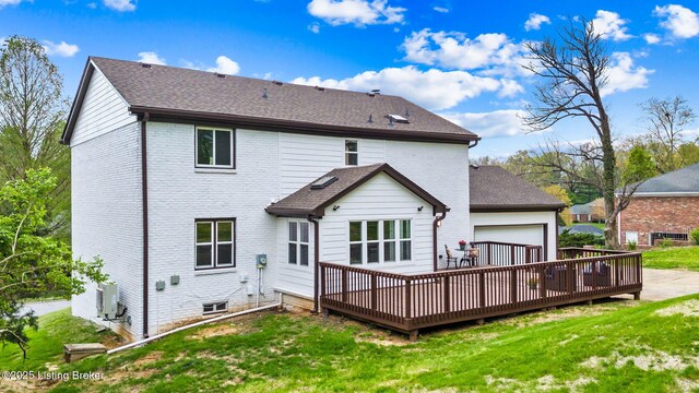5515 Hempstead Rd, Louisville, KY 40207 - back of house featuring a deck, a lawn, roof with shingles, and brick siding